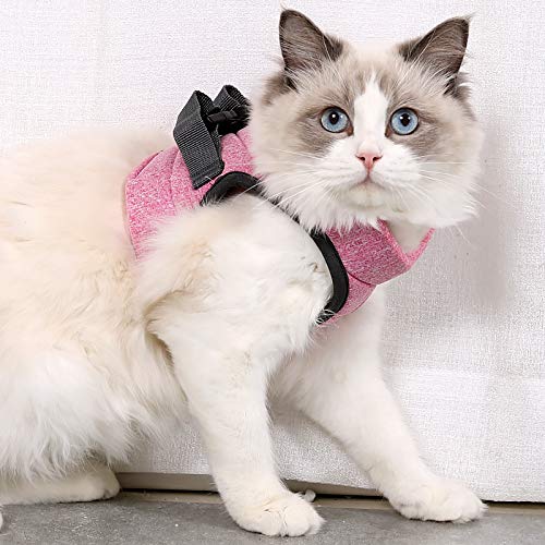 Crea CLEA- Pettorina per gatti ultra leggera e confortevole,con guinzaglio. (L, Rosa)