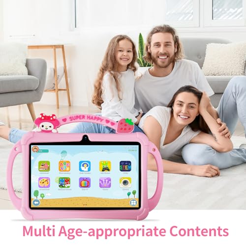 Image of PRITOM 7-inch Android Tablet, 2GB RAM, 32GB Storage, Quad-core Processor, 1024x600 IPS Display, Wi-Fi and Bluetooth, Shock-Resistant Protective case, Built-in Parental Controls (Pink)