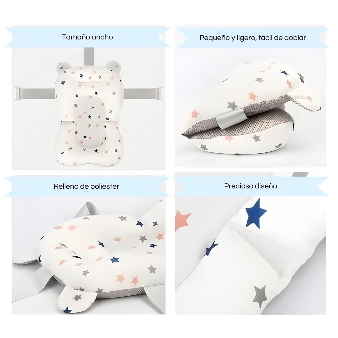 Cojín para Bañera de Bebé Ajustable y Portátil con Malla Antideslizante, Almohada Reductora, Hamaca de Ducha (Blanco)