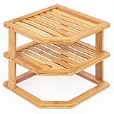 woodluv Corner Shelf Shelves Unit 3 Tier, Cupboard Organiser, Bathroom Shelf, Corner Organiser, Standing Storage Unit For Home, Living Room, Kitchen - Bamboo