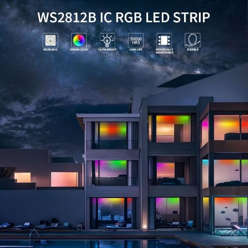 Image of WS2812 LED Strip, 1m, 144 LEDs /m, 5V, Individually Addressable, Cuttable,10mm, Non-Waterproof, Indoor Use, High-Density Dream Color, Easy Install with Adhesive, (WS2812-144LED /METER, 1 Meter)