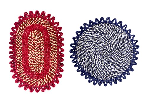 Image of Cotton Doormat for Home |Handmade Cotton Doormat | Quick Dry, Washable Door Mat for Home, Bathroom & Bedroom (Red-Blue)