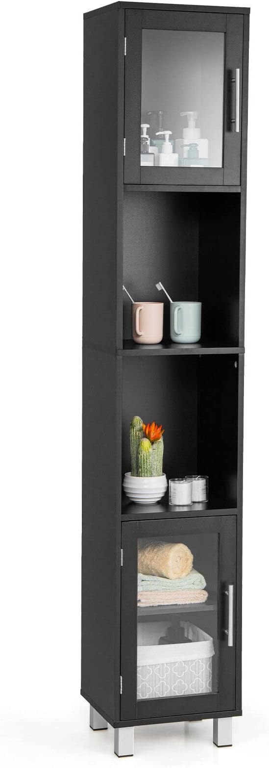 Giantex 180cm Tall Bathroom Freestanding Bathroom Floor with Tempered Glass