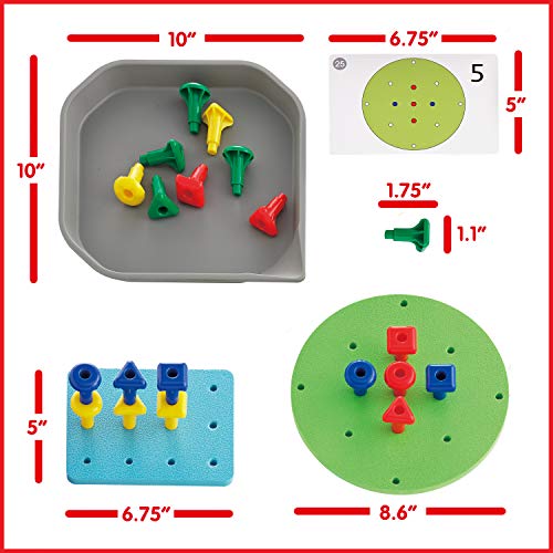 Image of edxeducation FunPlay Geo Pegs - Homeschool Kit for Toddlers - 18m+ - 24 Plastic Pegs + 2 Pegboards + 50 Activities + Messy Tray