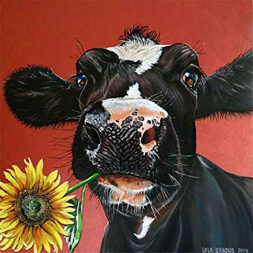 DIY Diamond Painting,by Number Kits Crafts & Sewing Cross Stitch,Wall Stickers for Living Room Decoration Black Cow Sun Flower 11.8 x 11.8IN 1 Pack by WYQN