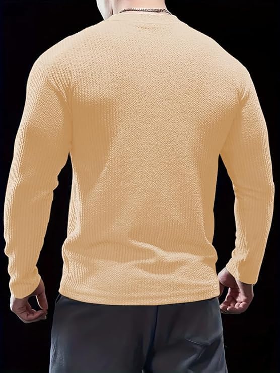 Image of Men's Polyester T-Shirt with Round Neck Long Sleeves Solid Pattern Regular Fit and Standard Length | Mans T Shirts for Casual