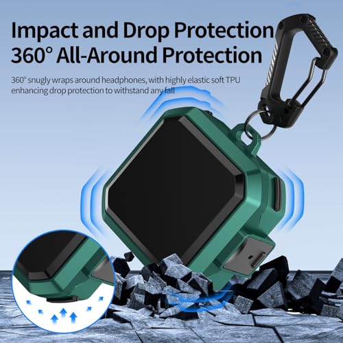 Image of Hybrid Lock Armor Case Cover for Samsung Galaxy Buds 4 and 4 Pro, Rugged, Shockproof with Heavy Duty Carabiner (Dark Green, Armor with Lock)