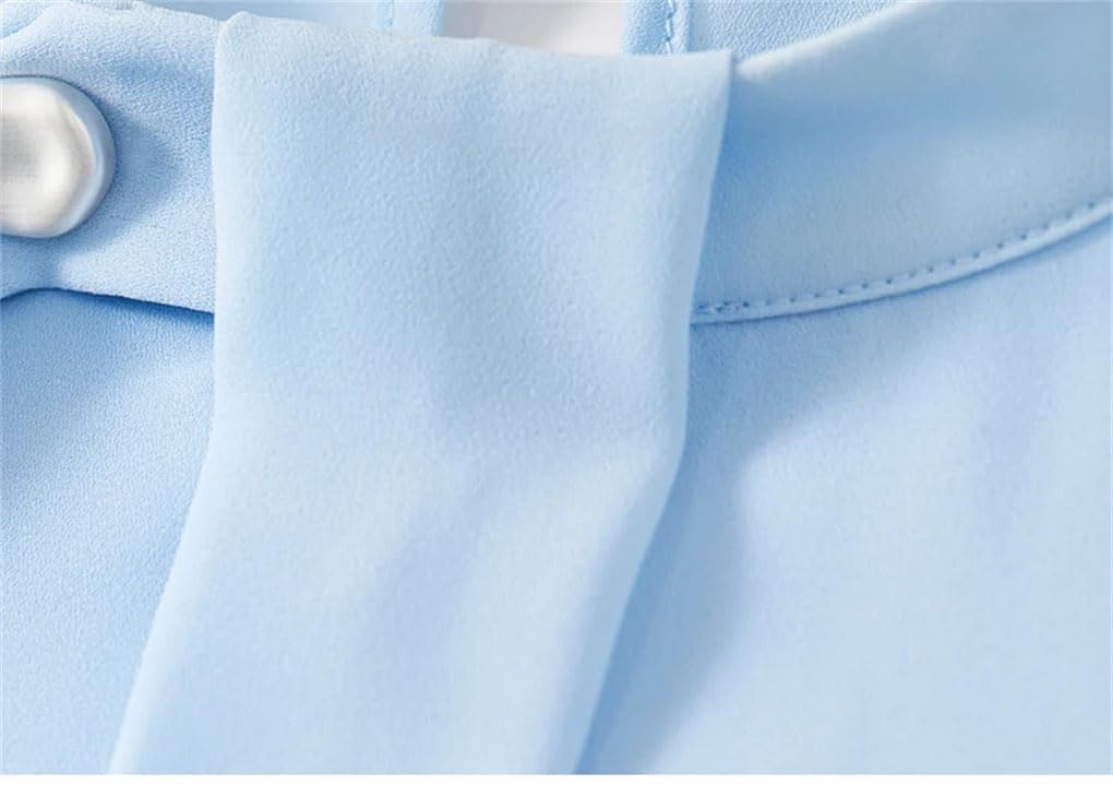 Blusa de gasa para mujer, con lazo, suelta, cuello alto, camisetas sin botones, camisas de oficina y trabajo