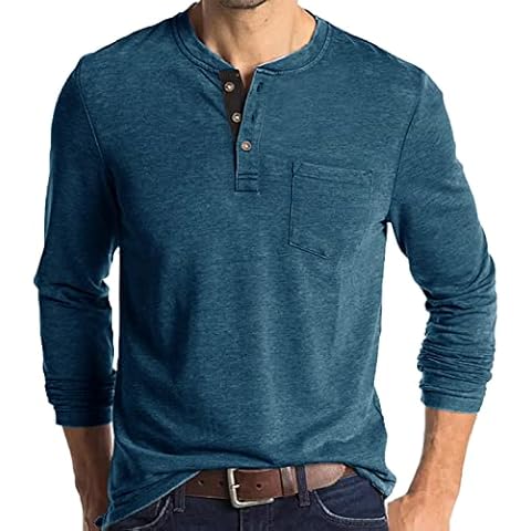 MIVAMIYA Men's Shirts Mens Shirts Casual Undershirts for Men Pack Long Sleeve T Shirt Men Mens Henley Long Sleeve Henley Shirts for Menmens Shirts Long Sleeve Blue Cover