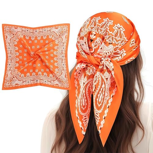 Zimocepuz Bandana Orange, Foulard Femme Orange, Bandana en Soie pour Cheveux pour Femmes