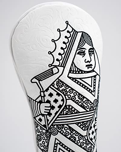 Pins & Aces Royal Flush Fairway Head Cover - Premium, Hand-Made Leather Headcover - Ace of Spades & Magnetic Closure, Tour Quality Golf Club Cover - Style and Customize Your Golf Bag (Whiteout)