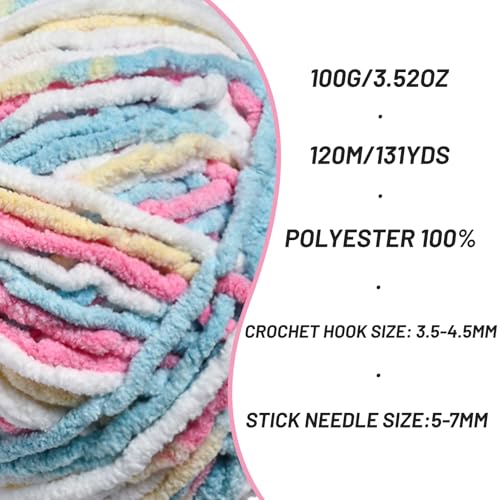 Image of 3 Packs Plush Chenille Chunky Crochet Yarn - Baby Yarn for Crocheting Soft - Velvet Yarns Knitting for Blankets Crafts - Fluffy Amigurumi Yarns 300g / 393yd (3 Candy Color)