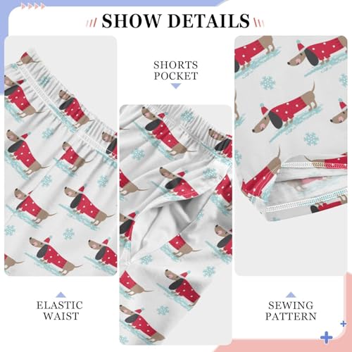 Dachshund Xmas Snowflake Boys Long Pants Soft Trousers Elastic Waist Kids Lounge Bottoms with Pockets S-XL4