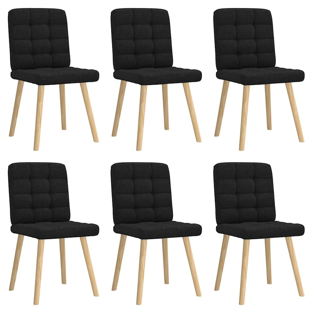 Juego de 6 sillas de comedor de tela negra acolchada con espuma para asiento y respaldo, estructura de metal y madera, ergonómica, estable, para cocina, salón, comedor, oficina, sala de espera