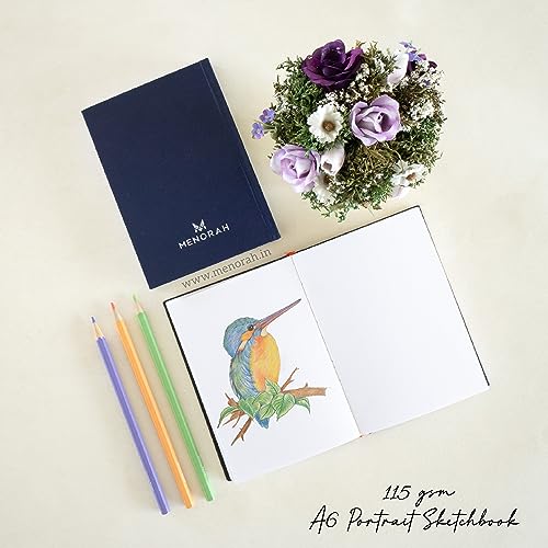 Image of MENORAH - Artist Sketch Book- A6-115 GSM (160 Pages / 80 Sheets) Drawing Notebook- Hard Bound Book- (14.8 Cm X 10.5 Cm)- Completely Handmade- Portrait-Dark Blue, Paper, oil
