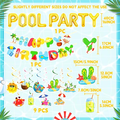 Image of Summer Pool Beach Party Decoration, Pool Party Birthday Bash Party Decorations Tropical Balloons Banner for Kids Swimming Water Luau Tropical Hawaii Party Decoration Supplies