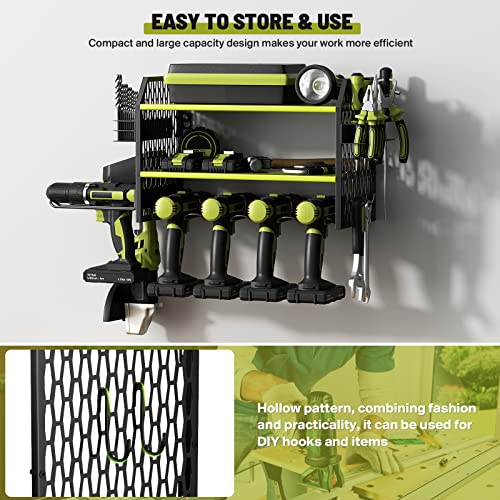 Vopeak Power Tool Organizer, Drill Holder Wall Mount, Power Tool Storage Rack With 6 Drill Slots, Removable Design, Heavy Duty Metal, Cordless Tool Storage Rack For Garage, Workshop, Warehouse Green #TOP3