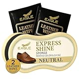 Eagle Neutral Shoe Shine Sponge – Instant Shine Sponge for Leather Shoes & Boots | Quick Shoe Polisher & Leather Shine Applicator with 2 Cleaning Wipes | No Buffing Needed