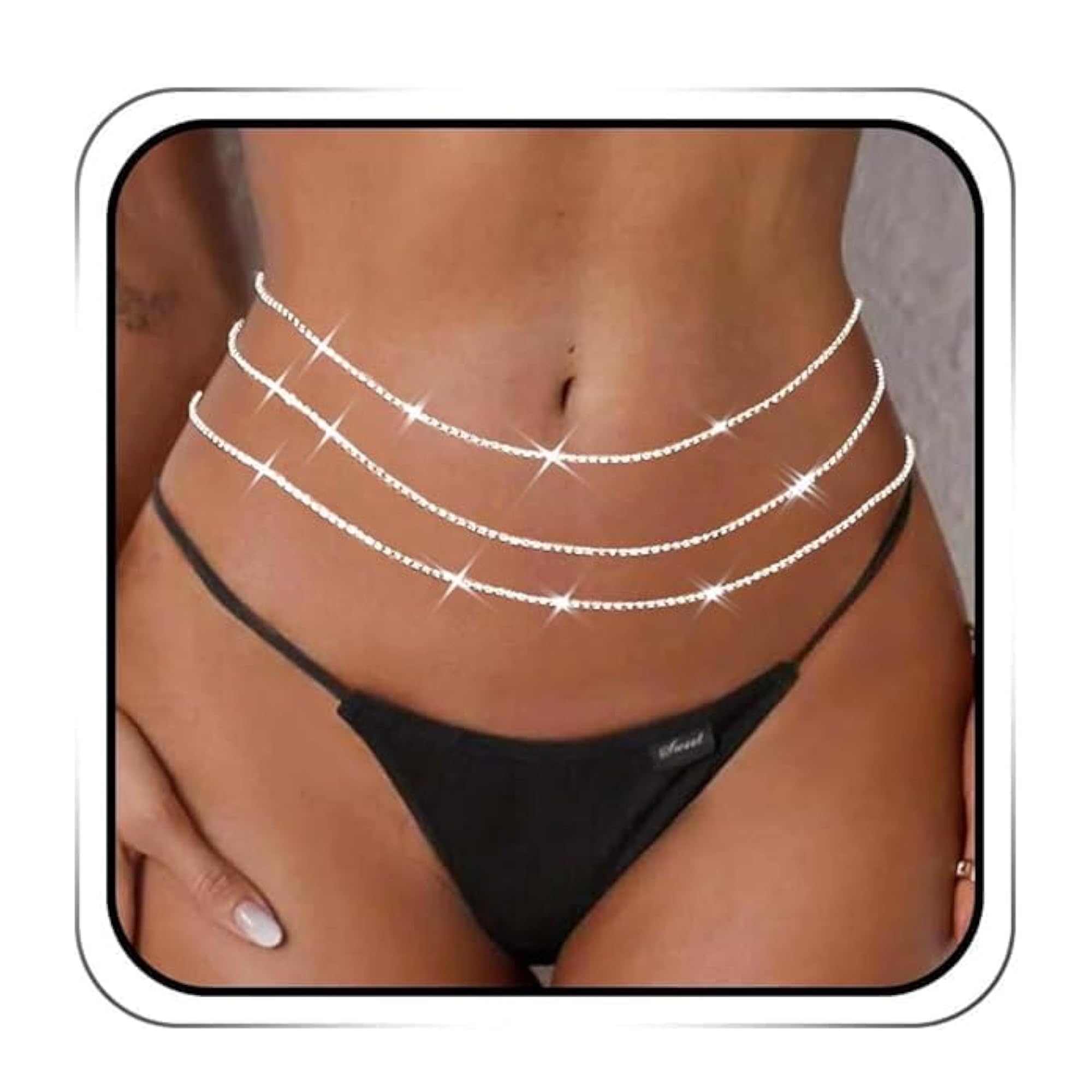 3pc Premium Rhinestone Body Chain Jewelry Set, Silver Waist Chains