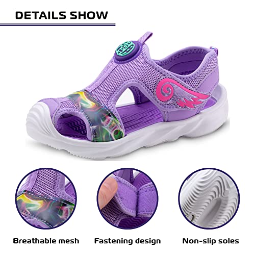 Closed Toe Cute Sandal for Girls in Pretty Colors; Breathable Mesh Upper, Easy and Durable Hook & Loop Strap, Thick and Comfortable Non-Slip Sole; Girls Sandals for Pool, Beach, Bikes, School, Play3