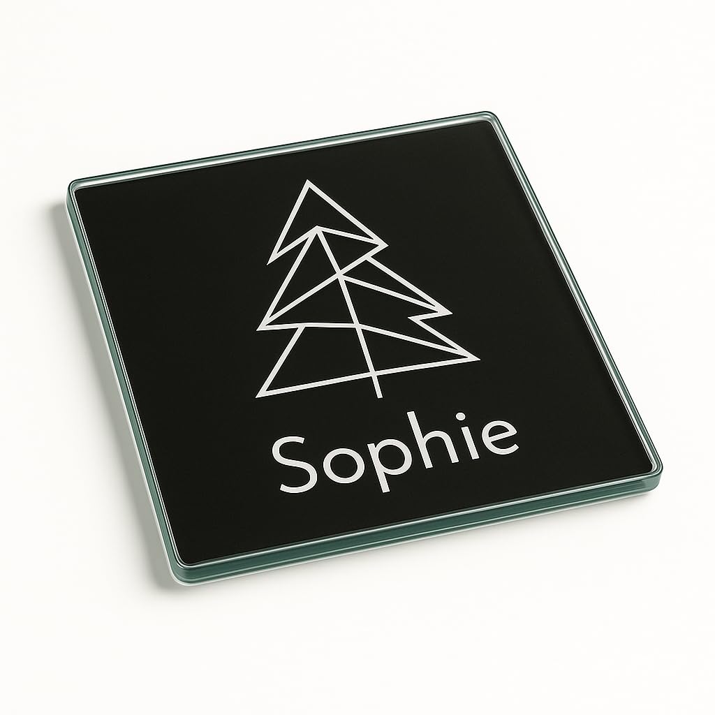 The Plum Penguin Geometric Glow Personalised Minimalist Acrylic Coaster Place Setting Gift - Design With Name For Christmas Holiday Decor