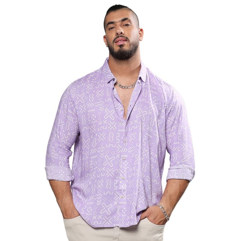 Image of Instafab Plus Men's Shirt for Casual Wear | Spread Collar | Long Sleeve | Button Closure | Plus-Size Fit | Cotton Shirt Crafted with Comfort Fit for Everyday Wear