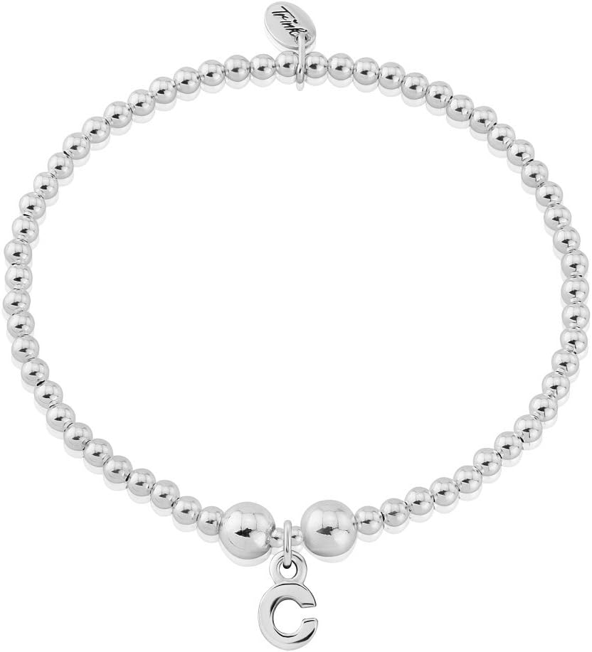 TRINKInitial 'C' Letter Charm Sterling Silver Beaded Bracelet