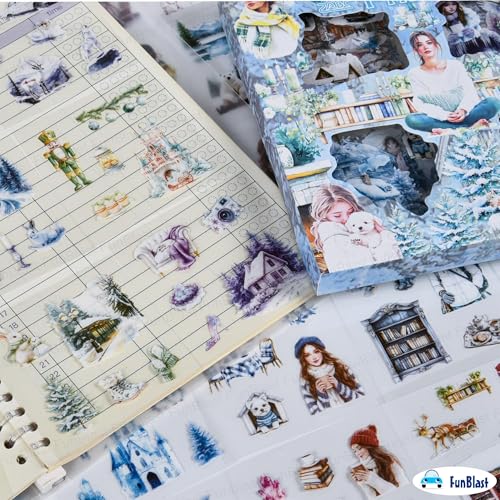 Image of FunBlast Self Adhesive 640Pcs /100 Sheets, Flowers Bloom in All Seasons Stickers, Retro Decorative Sticker's for Scrapbook, Japanese Style Sticker's for Project, Journals, Scrapbooking (Winter)