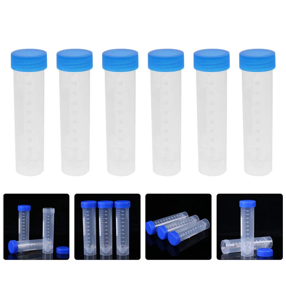 Tubes centrifuger 50 pcs 50 ML avec échelle Tubes Coniques Plastique avec Bouchons vis Bleus Tubes d'échantillon pour Laboratoire d'expérimentation Scientifique Transparent