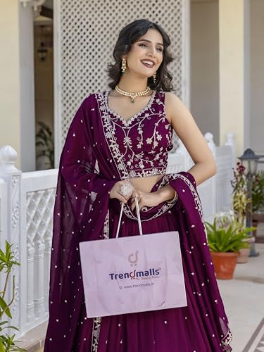 Image of TRENDMALLS Art Silk Embroidery Sequence Work Lehenga Choli Unstitch Blouse With Dupatta For Women (New-Bridal-Latest-Wedding-Sequence-Lehenga-Designer)