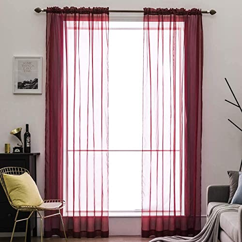 MIULEE 2 Panels Solid Color Sheer Window Curtains Christmas Decoration Smooth Elegant Window Voile Panels/Drapes/Treatment for Bedroom Living Room 55" Wx110 L