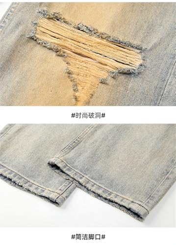 Men's Y2K Street Retro Jeans Ripped Patch Loose Straight Jeans3