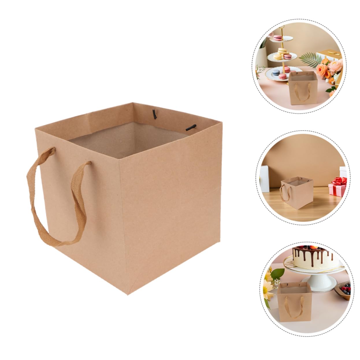 DIKACA 10 Piezas Bolsas Kraft Cuadradas con Asas de Resistentes para Flores Regalos y Repostería Diseño Elegante para y Tiendas de Regalos
