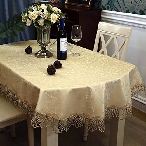 テーブルクロス 楕円形 ビニール 撥水 テーブルカバー レース縁取り シンプル ゴールド 食卓カバー 140x200p お手入れ簡単 防水/防油/耐熱 汚れ防止 マルチクロス テーブルマット デスクマット 耐久性 家庭用 店舗用