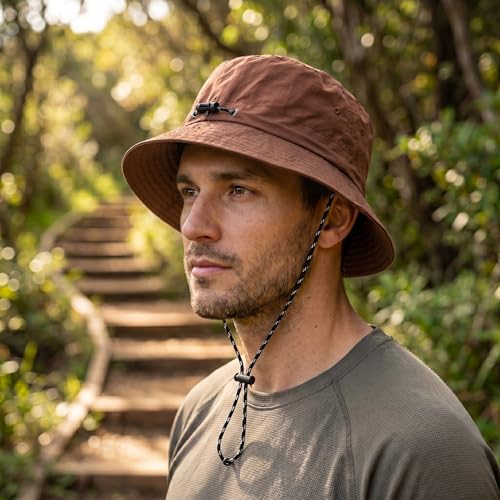 Image of Kraptick Adjustable Bucket Hat for Men - Wide Brim Sun Protection Safari Hat with Chin Strap for Outdoor, Fishing, Hiking, Trekking & Travel - Breathable Summer Boonie Cap