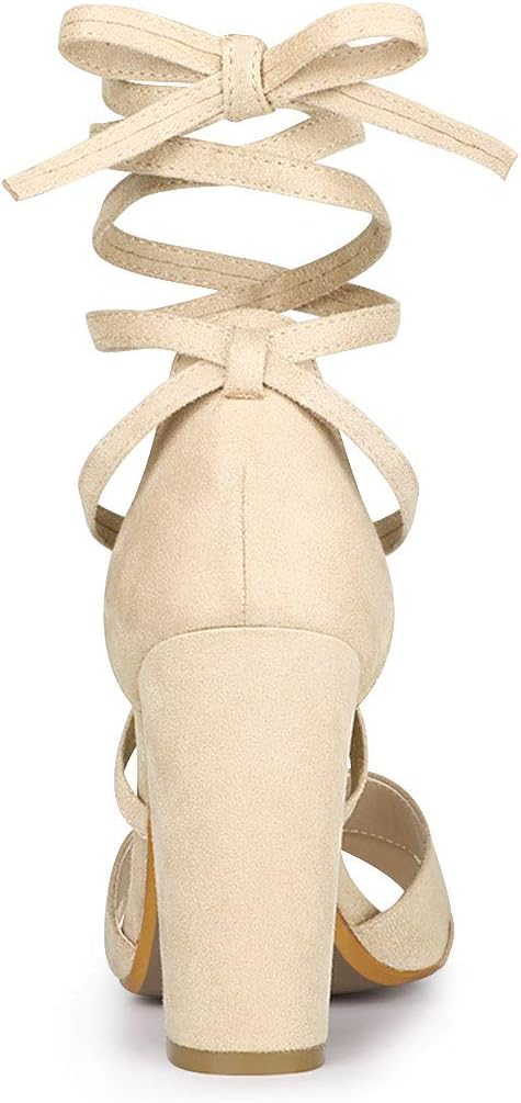 Allegra K Women Crisscross Front Block Heeled Lace Up Beige Sandals - 7.5 M US - Image 3