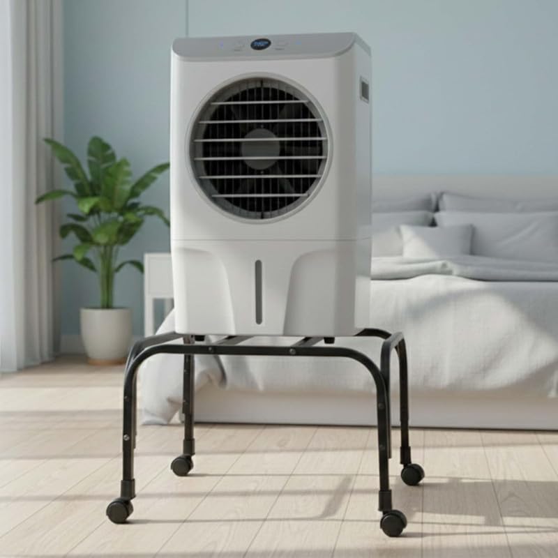 Image of AASHIE N HOMES Cooler Stand with Wheels Heavy Duty Metal Cooler Trolley | 100kg Load Capacity | 360 Rotating Wheels | Rust-Resistant White Finish | Movable Air Cooler Stand for Home & Outdoor (BLACK)