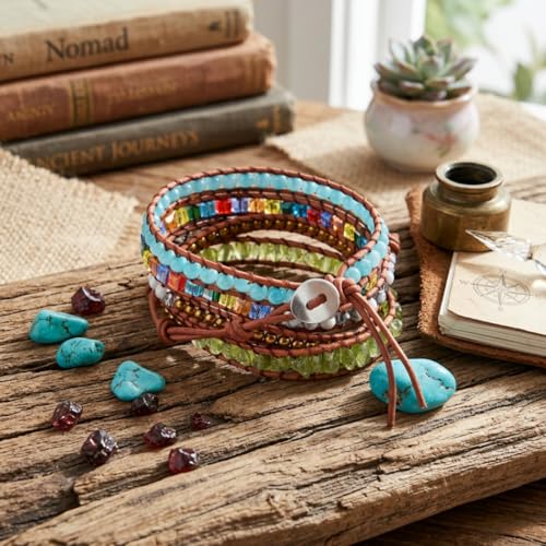 Image of YGLINE Boho Handmade Natural Stone Wrap Bracelets Jasper Crystal Beads Bracelet Jewelry