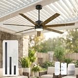 56 Inch Wet Rated Smart Outdoor Ceiling Fan with Light for Patios, High CFM