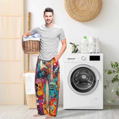 Mens Pajama Pants, Men's Sleep Lounge Pants Bottoms，Pjs Sleepwear Loungewear Gifts Pajama Pants For Men (Graffiti Colorful Guitar Music, X-Large)4