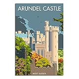 England Arundel Castle Vintage Reiseposter Bäume Leinwand Malerei Bilder Drucke Wandkunst für Schlafzimmer Büro Dekor 20 x 30 cm