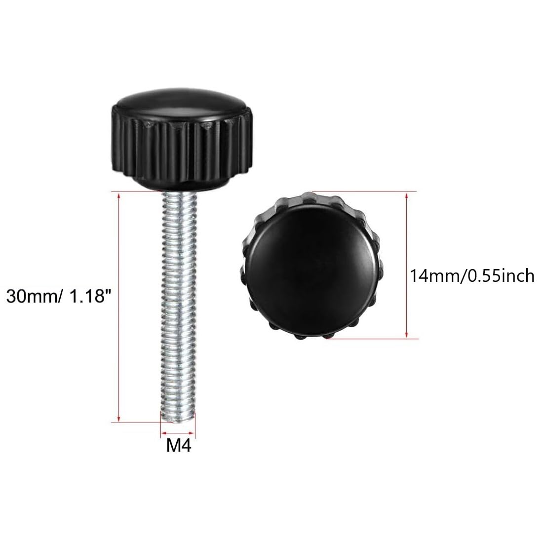 Boxonly Knurled Thumb Screw for Saw Drill Press Lathe and Routing Jigs Packaging Machinery Printing Equipment Clamping Knobs Grip Threaded Hand Bolt Knobs M4 x 30mm 4pcs - Image 2