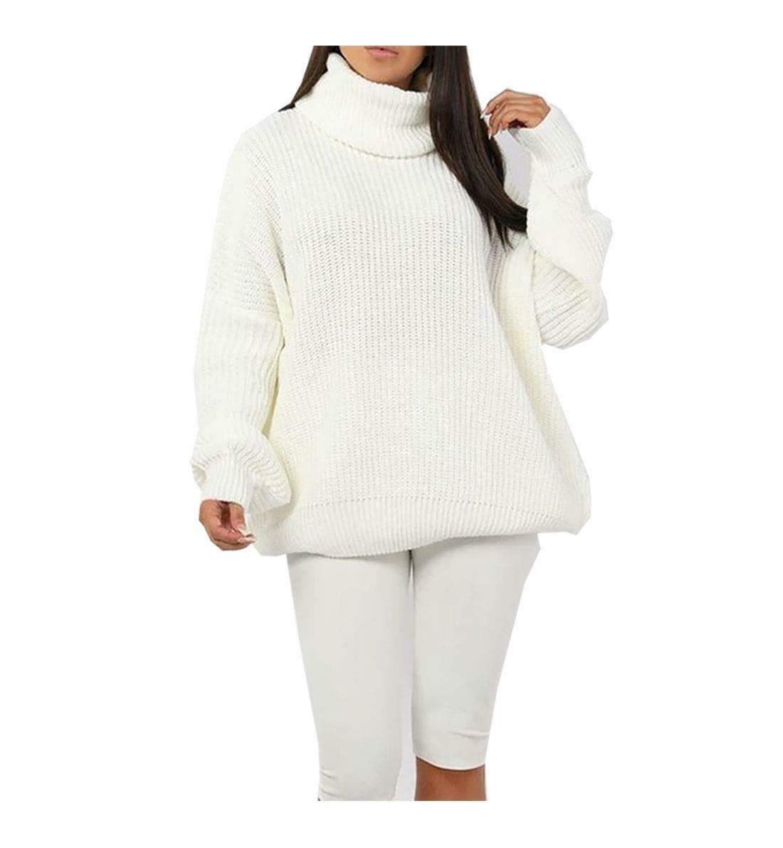 Fairy Trendz Women's Cream Fluorescent Roll Neck Jumper Long Sleeve High Polo Neck Chunky Knitted Sweatshirt Top