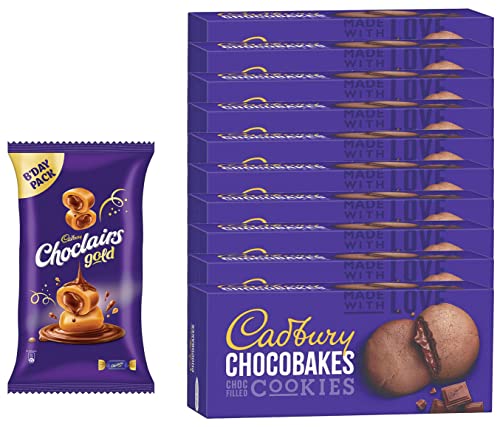 Image of Cadbury Chocobakes Choc Filled Cookies, 10 x 75 g & Choclairs Gold (115 Candies), 655.5 gm