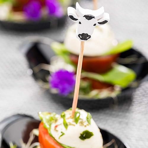 Miniatura 3 de Restaurantware Palillos de dientes de fiesta de 3.9 x 0.8 pulgadas, 1000 pinchos de cóctel desechables, mini decoración de cabeza de vaca de madera,
