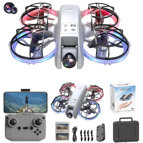 Drone with ESC Camera - 2-Colors Dazzling Lights Drones, Gesture Photography, Low Battery Reminder, Emergency Stop, Altitude Hold 360° Obstacle Avoidance for Boys Girls Adults