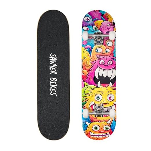 Sawyer Bikes - Monopatín/Skateboard (78cm x 20cm) - Niños y Adolescentes (Monstruos)