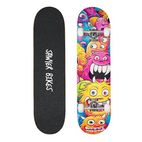 Sawyer Bikes   Monopatín/Skateboard (78cm x 20cm)   Niños y Adolescentes (Monstruos)