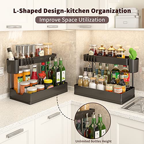 Wakisa Under Sink Organizers 2 Pack, Bathroom Organizers Under Cabinet Storage, 2 Tier Counter Storage With Drawer/Hooks/Cups, L Shape Large Capacity Organization And Storage For Home Kitchen Bathroom #TOP2