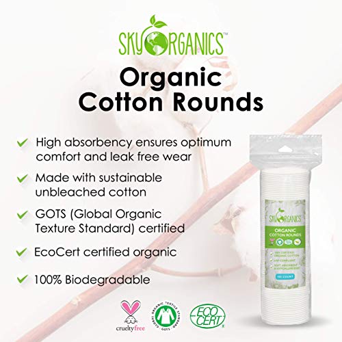 Sky Organics Organic Cotton Rounds For Sensitive Skin, 100% Pure Gots Certified Organic For Beauty & Personal Care, 300 Ct. #TOP2
